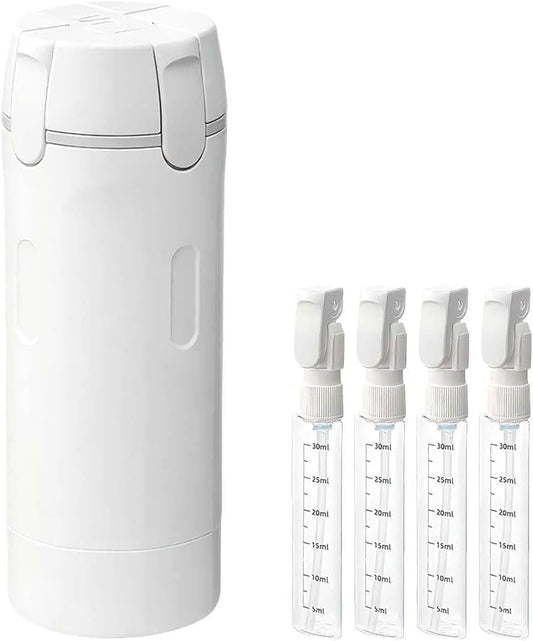 4 in 1 Travel Dispenser, 4 Pack 30ML Travel Bottles with Stickers for Toiletries, Leak Proof Travel Size Containers, Portable for Shampoo Lotion Conditioner Cream White