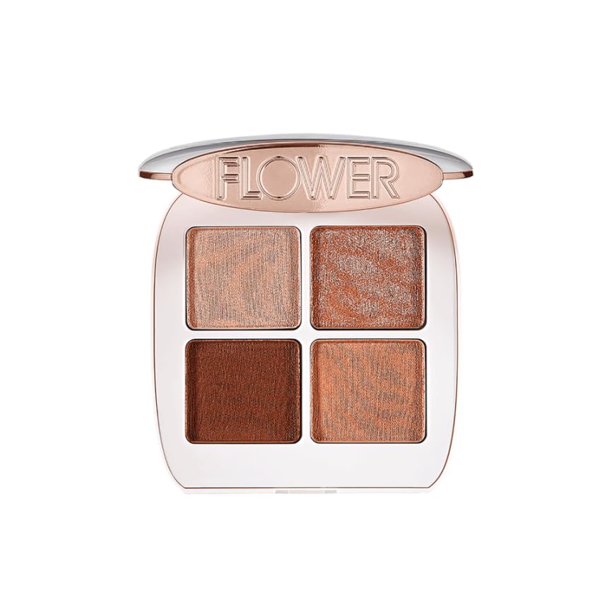 FLOWER Beauty Petal Play Eyeshadow Palette- Travel-Size + Everyday Use - Four Neutral Shades + Perfect For On-The-Go - Matte + Shimmer - Cruelty-Free + Vegan (Gilded Lily)