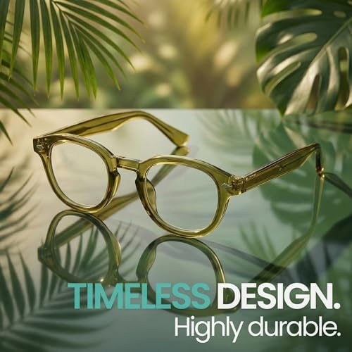 2SeeLife Green Round Premium Clear Frame Reading Glasses – Solid & Sturdy Frame Blue Light Retro Readers for Men & Women with Spring Hinges & Scratch-Resistant Lenses, Strength 2.50