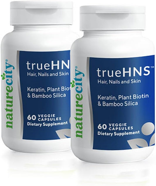 NatureCity True-HNS Hair Nails and Skin Cynatine Keratin and Plant Based Biotin Vitamin Supplement |Fuller and Stronger Hair and Nails|Non GMO| 120 Veggie Capsules