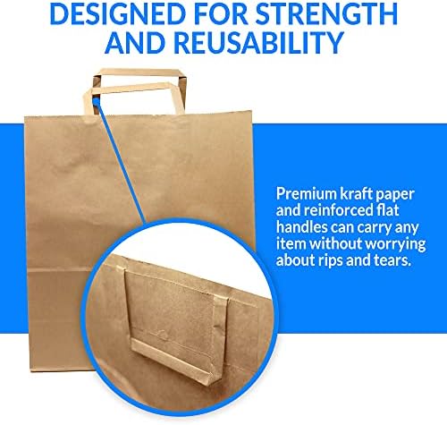 Reli. Kraft Paper Bags w/Handles (100 Pcs, Bulk) (Large 10"x6.75"x12") Brown Paper To Go/Take Out/Restaurant/Bags with Handles, Shopping Bags, Retail, Gifts | 25% larger than 10"x5"x13"