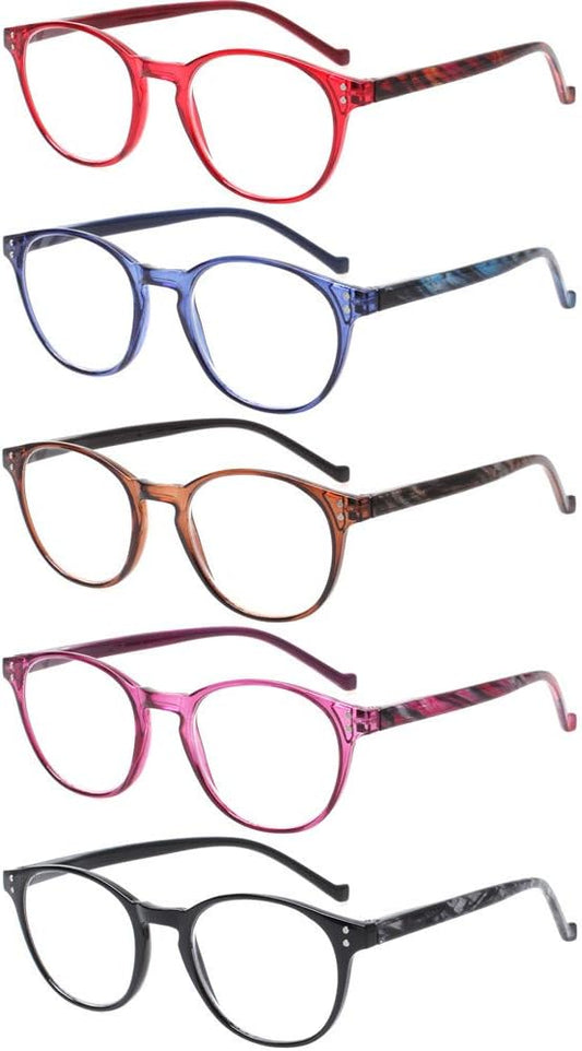 NORPERWIS 5 Pairs Reading Glasses - Standard Fit Spring Hinge Readers Glasses for Men and Women (Black Purple Red Blue Brown, 2.25)