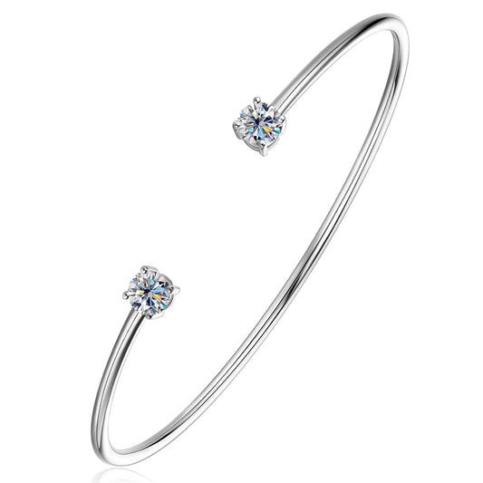PROSTORY Moissanite Cuff Bracelet for Women, 1.0cttw D Color VVS1 Round Moissanite Bracelet fit 7" Below Wrist, 925 Silver Open Bangle for Wife or Mom Birthday Gifts (Silver)
