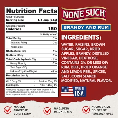 None Such Mincemeat Brandy & Rum - Pie Filling with Apples and Raisins, 27 Ounce (Pack of 1)