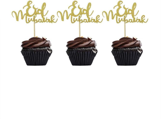 Confetti Eid Mubarak Cup Cake Topper Ramadan Kareem Party Decorations Islamic Muslim Party Decors Supplies Gold Glitter 20Pcs