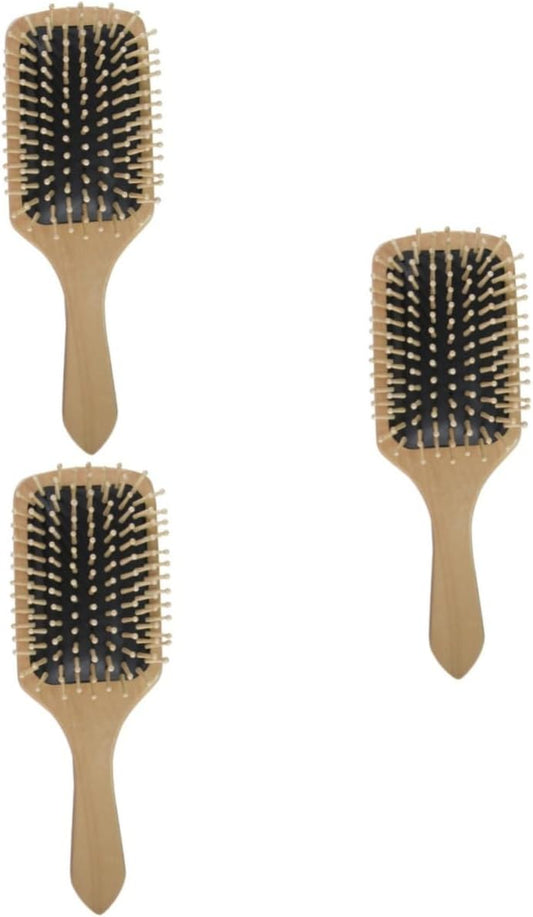 Beavorty 3pcs Wooden Scalp Massage Comb Large Brush for All Hair Types Natural Smooth Handle Gentle Bristles for Healthy Hair for Men Women Boys and Girls