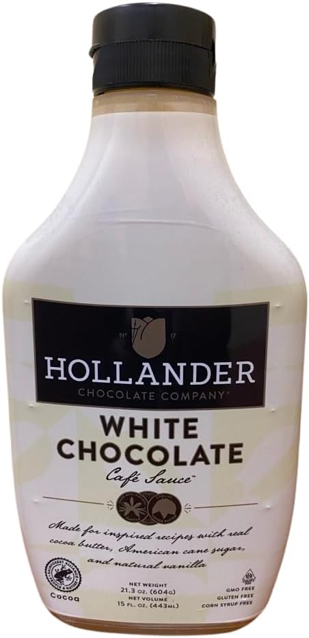 Hollander White Chocolate Cafe Sauce | GMO-Free, Gluten-Free, Soy-Free, Corn Syrup Free | 15 oz Squeeze Bottle
