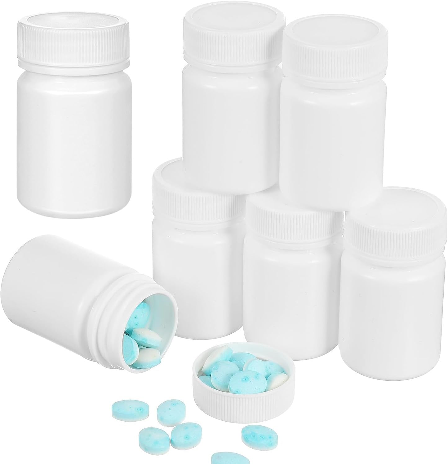 20pcs 50ml Small Pills Bottles with Caps Thickened Plastic Pill Case Portable Container for Travel and Home Medication Storage