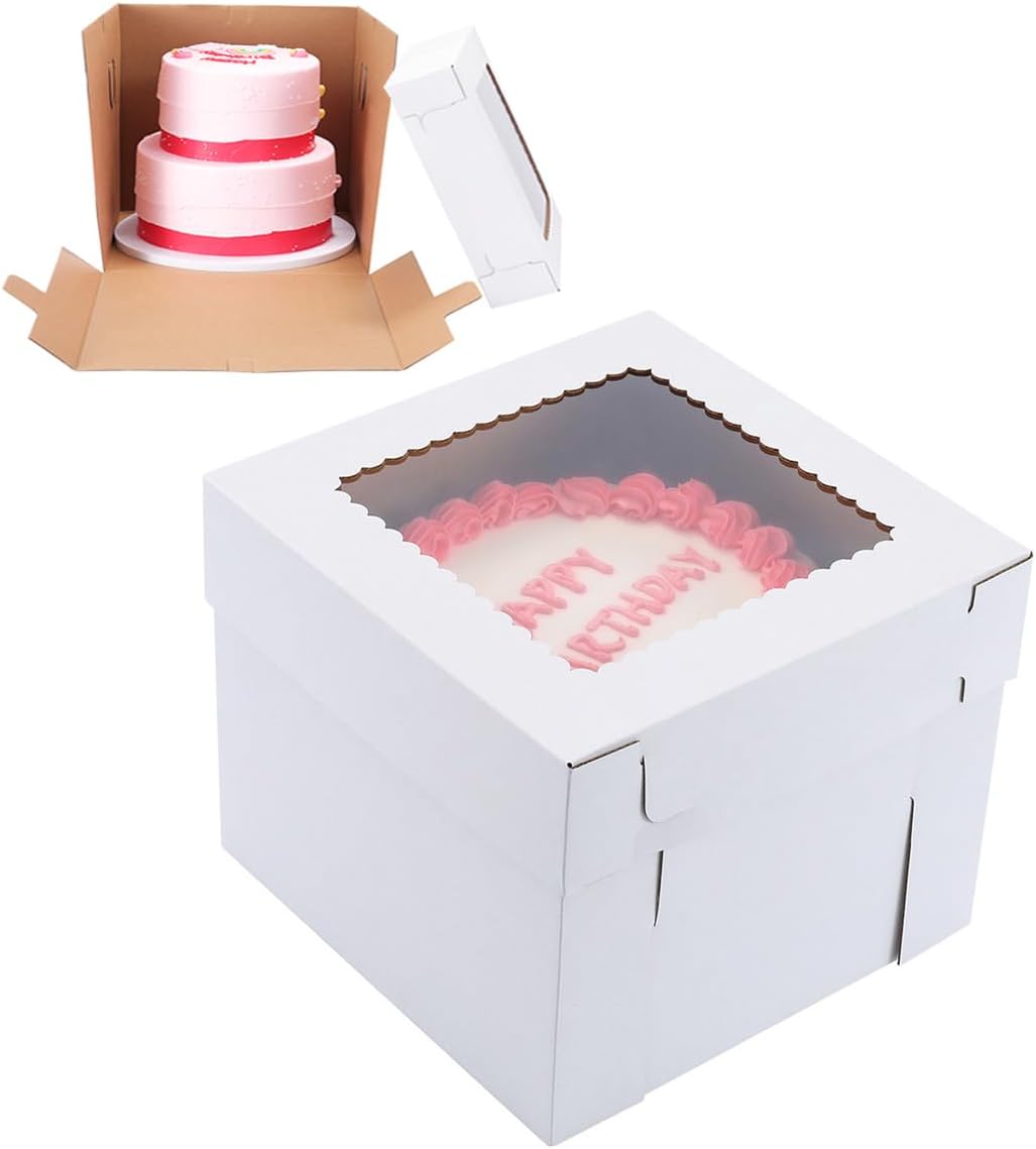 Tall Cake Boxes for Tier Cakes,12x12x10 Inch [10Pack ] Thick Sturdy Bakery Box with Window,White Cake Carrier, Disposable Cake Containers,Birthday Cake Boxes
