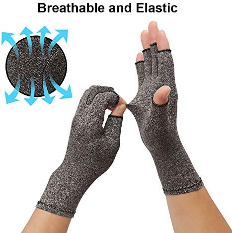 2-Pair Arthritis Compression Gloves for Alleviate Rheumatoid Osteoarthritis, Carpal Tunnel Raynauds Disease, Fingerless Design Breathable & Moisture, Women and Men (Gray, Small)