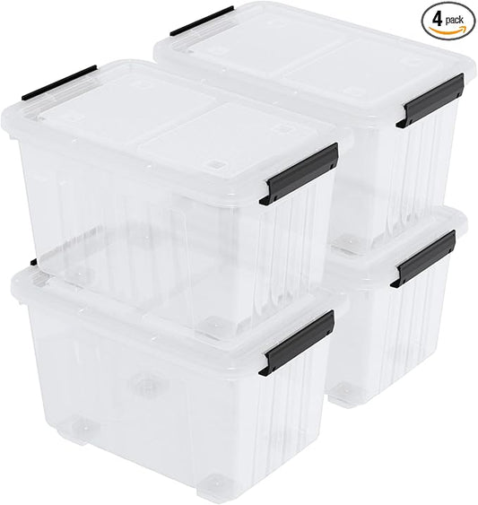 50 Quart Large Plastic Storage Bins with Wheels, Clear Storage Boxes with Lids, 4 Packs