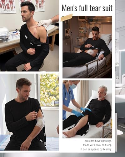 August Alley Men Full Tear Away Suit Set 2 Pcs Open Post Shoulder Shirt invalid Pants Recovery Pajama Fracture Care Bedridden