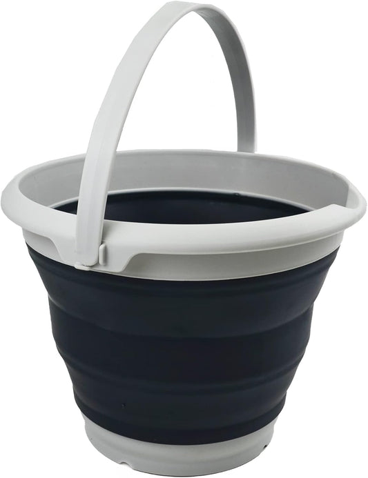 SAMMART Collapsible Plastic Bucket - Foldable Tub - Portable Fishing Water Pail - Space Saving Outdoor Waterpot (Grey/Slate Grey, 8.5L Round)