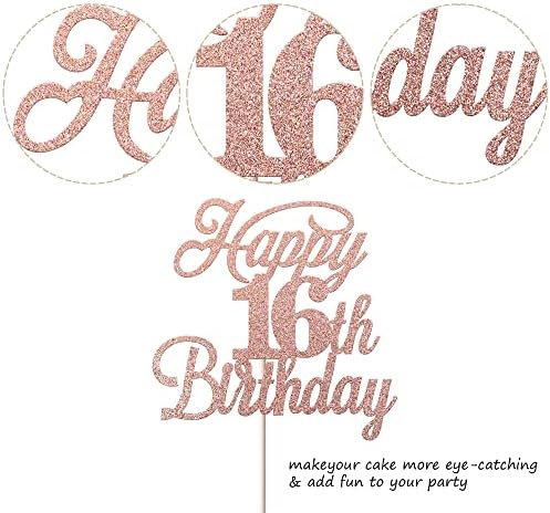 Rsstarxi 1 Pack Happy 16th Birthday Cake Topper Glitter 16 & Fabulous Cheers to 16 Years Old 16th Birthday Cake Pick for Celebrating 16th Birthday Anniversary Party Cake Decorations Supplies Rose Gold