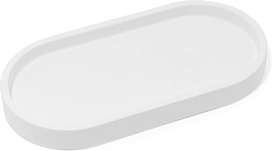 Matte White Round Soap Dispenser Tray, 8â Soap and Lotion Bottle Tray Organizer Plate for Bathrooms, Kitchens, Countertops - Holds 2 Soap Dispensers