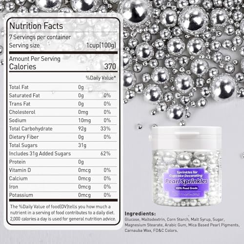 Dazzjoy Silver Pearl Sugar Candy Sprinkles, Edible Pearl Mix Size, 4.58oz, Cake Decorating & Cake Toppers, Baking Cake Decorations, Wedding Party Holiday Supplies