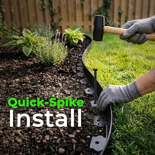 Gardzen 1.5" x 100' Landscape Edging Kit, Garden Edging Coil Comes with 120 Pcs Spikes, No Dig Lawn Border