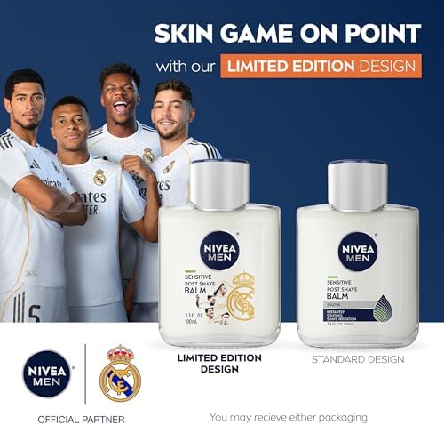 NIVEA MEN Real Madrid Limited Edition Design Sensitive Post Shave Balm, with VitaminPro Complex, Alcohol Free After Shave Balm for Men, 3.3 Fl Oz Bottle