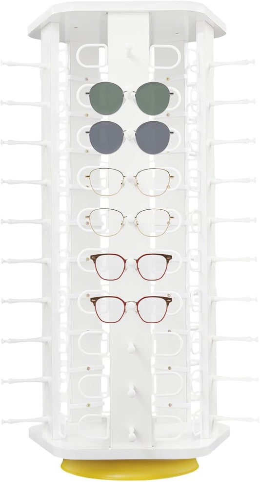 50 Pairs Glasses Rack, 360Â° Rotating Sunglasses Display Rack, 5-Sided Eyeglasses Storage Organizer, Eyewear Holder, Commercial Sunglasses Display Stand, White