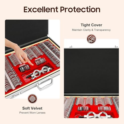 266Pcs Optical Trial Lens Set Optometry Kit Metal Rim Aluminum Box Trial Frame Professional Optometry Case Kit with Optometry Test Trial Frame