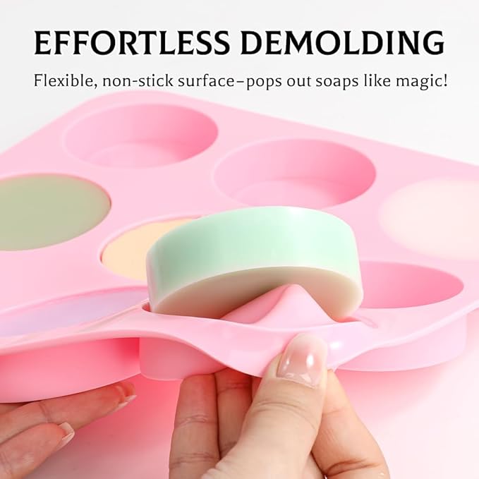 SJ Soap Molds 2 Packs, Cylindrical Silicone Soap Molds for Soap Making, 9 Cavity Round for Bath Bombs, Homemade Craft Soap, Cake, Chocolate ＆ Ice Cube-Pink