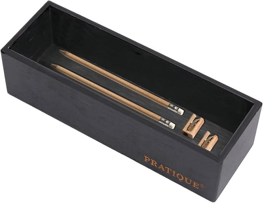 Bamboo Drawer Organizer - Kitchen Utensil Organizer Silverware Tray Cutlery Holderï¼Office Desk Supplies and Accessories,8.9 * 3 * 2.6inch,Black