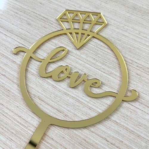 Love Cake Topper Wedding/Engagement/Bridal Shower/Anniversary/Birthday/Bachelorette/Confession Party Decorations Supplies, Mirror Gold Acrylic