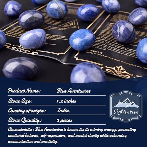 Super Large Polished Blue Aventurine Healing Crystal Stones - 2 Pcs of 1.2" Worry Stone for Anxiety, Pocket Palm Gemstones Handpicked Natural Tumbled Rocks for Meditation, Reiki, Chakra, Home Decor