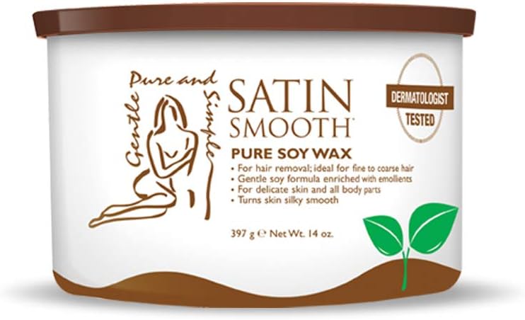 Satin Smooth Soy Hair Removal Wax - Painless Waxing for Sensitive Skin, Effective for Face, Legs, & Bikini, Ideal for Fine to Coarse Hair 14 oz