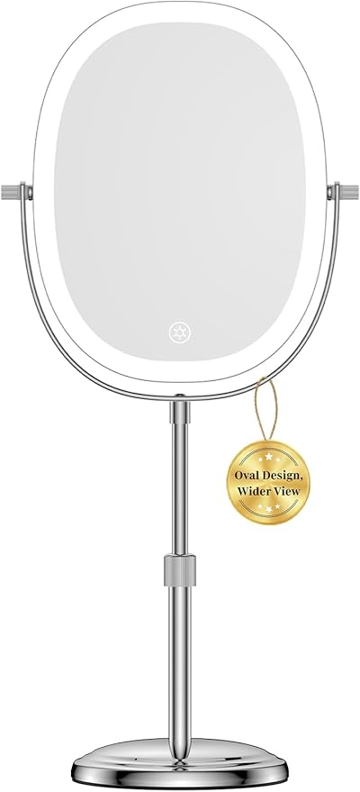 9â³ Makeup Mirror with Lights, 7X Magnification, Height Adjustable Vanity Mirror, Rechargeable 3 Color Lighting Mode, 360Â° Swivel Double Sided Magnifying Mirror, Chrome, Gift for Women