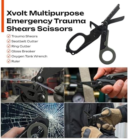 Trauma Shears Foldable Tactical Scissors - 6-in-1 Heavy Duty Emergency Response Folding Shear for Nurses Medical Outdoor Camping Rescue - Stainless Steel Multi-Tool Survival Shears with Holster