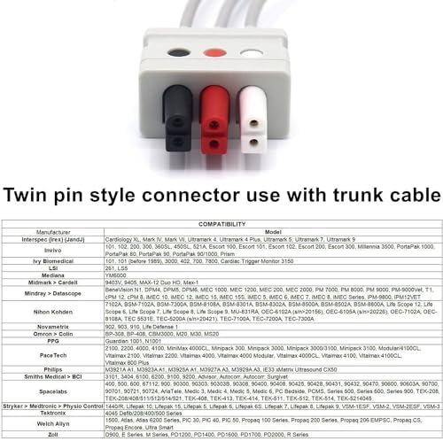 skmeditec 3FT 3 Leads Cable AHA Snap Wire Compatible with AAMI/MindrayDatascope and Most Monitors, TPU Cord with Twin Pin Style Connector
