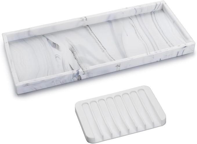 Bloss Bathroom Vanity Tray with Soap Dish Holder - 11.8" Silicone Counter Trays for Kitchen, Bathroom, Toilet, Perfume, Jewelry,Candle, Key,Dresser
