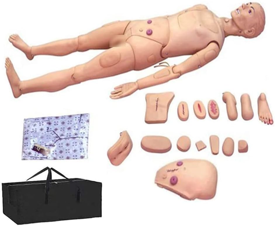 Professional Life Size Patient Care Manikin Training CPR Simulator Basic Nursing Skills Geriatric Human Model Mannequin Full Body for Students Education Teaching Medical Training Skills 170cm