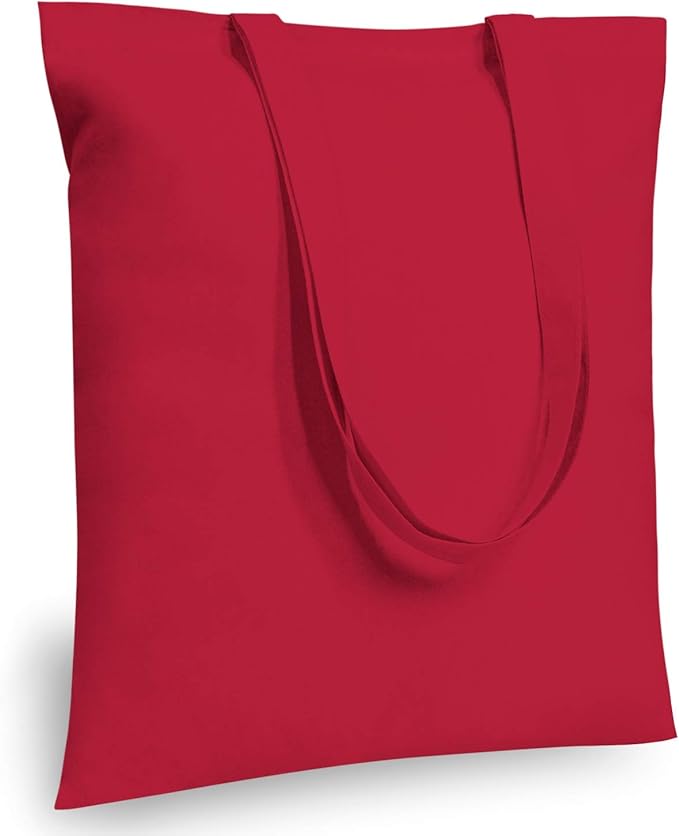 TOPDesign 12-Pack Economical 16"x15" Red Cotton Tote Bag, Lightweight Medium Reusable Grocery Shopping Cloth Bags, Suitable for DIY, Advertising, Promotion, Gift, Activity