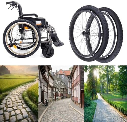 Rear Wheel Assembly for Wheelchair, 24" x1.95" (50-507) Pneumatic Tire Replacement Parts, All Terrain Back Wheels for Indoor and Outdoor(Bearing 12mm)