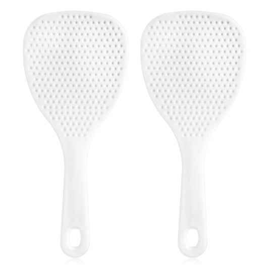 2 Pcs Rice Paddle Spoon, 7.5 Inch White Plastic Non-Stick Rices Paddle Rice Serving Spoon Server Spatula Scooper Kitchen Cooking Utensil for Serving Electric Rices Cooker Grains Potatoes Cooking