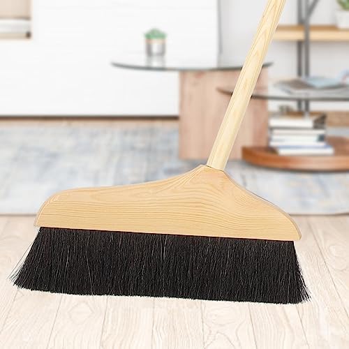 Angoily Broom Horse Hair Soft Bristle Wooden Handle Angle Broom Hair Removal Sweeper Carpet Cleaning Brush Floor Sweeping Broom
