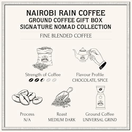 Bacha Coffee | Nairobi Rain Fine Blended, Ground Beans, Medium Dark Roast, 100% Arabica Specialty Coffee, 250g Signature Nomad Collection, Gift Box