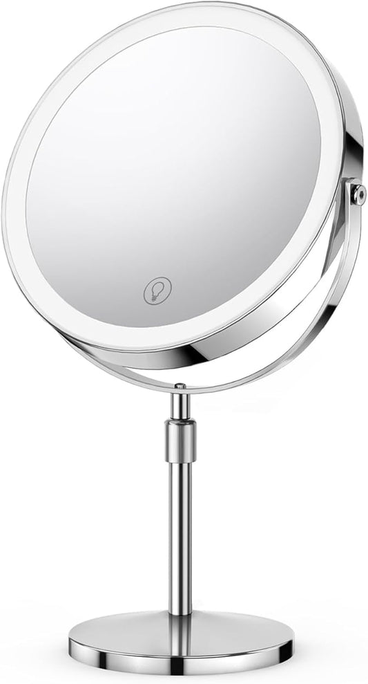 9" Large Lighted Makeup Mirror, 5000mAh Rechargeable Height Adjustable Double Sided, Magnifying with 3 Color, Brightness Adjustable, 360Â° Rotation Vanity, Gift for Women