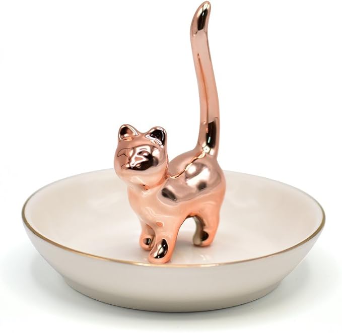 ROSA&ROSE Valentineâs Day Ring Holder Jewelry TrayâHandmade Cat Ring Dish,Romantic Gift for Her,Wedding,Birthday Gift for Girlfriend,Wife Personalized Jewelry Holder,Cute Cat Valentineâs Day Decor