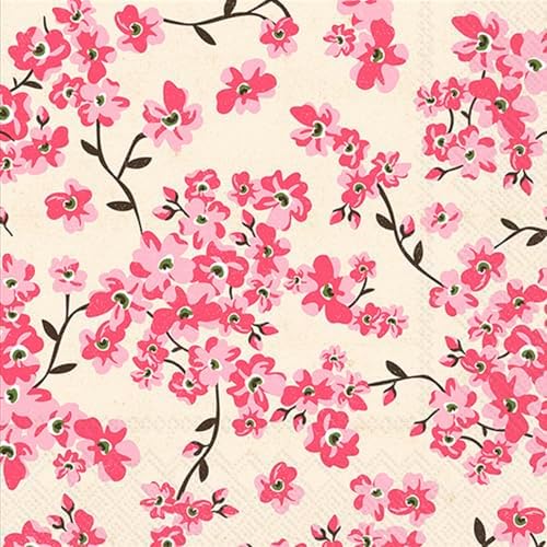 IHR Ideal Home Range Cocktail Napkins Disposable 3-Ply Paper Party Napkin Pack, 5" x 5", Cherry Blossoms Pattern, 20-Count