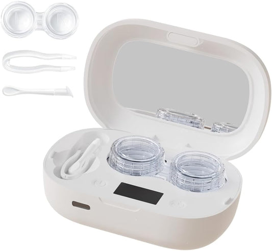 Ultrasonic Contact Lens Cleaner, Contact Lens Cleaner Machine with 3 Timing Modes, Portable Ultrasonic Cleaner with Mirror & LED Timer Display for Disposal Soft Lens, Hard Lens, Contact Lens