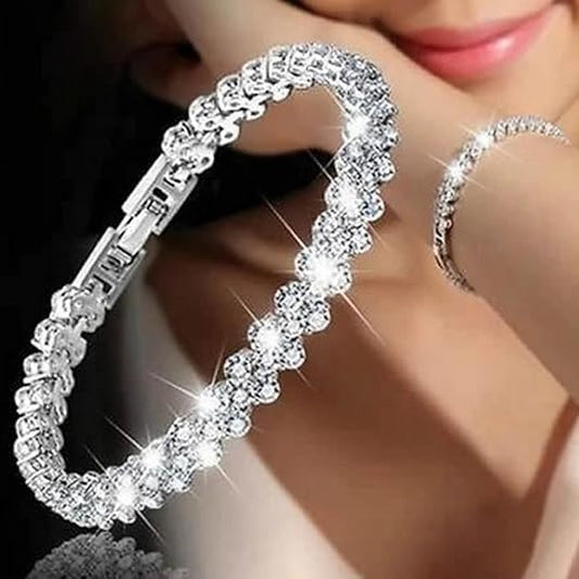 Elegant Zircon Crystal Bracelet for Women – European-American Inspired Sparkling Fashion Accessory, Adjustable Lightweight Tennis Bracelet Jewelry Gift