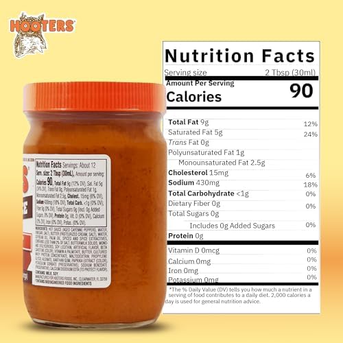 The Original Hooters Hot Wing Sauce - Ideal for Chicken Wings Dipping, Grilling, Seafood, Ribs, Shrimp, Spicy Hot Sauce, Balanced Restaurant Flavor with Aged Cayenne Peppers - 12 fl oz