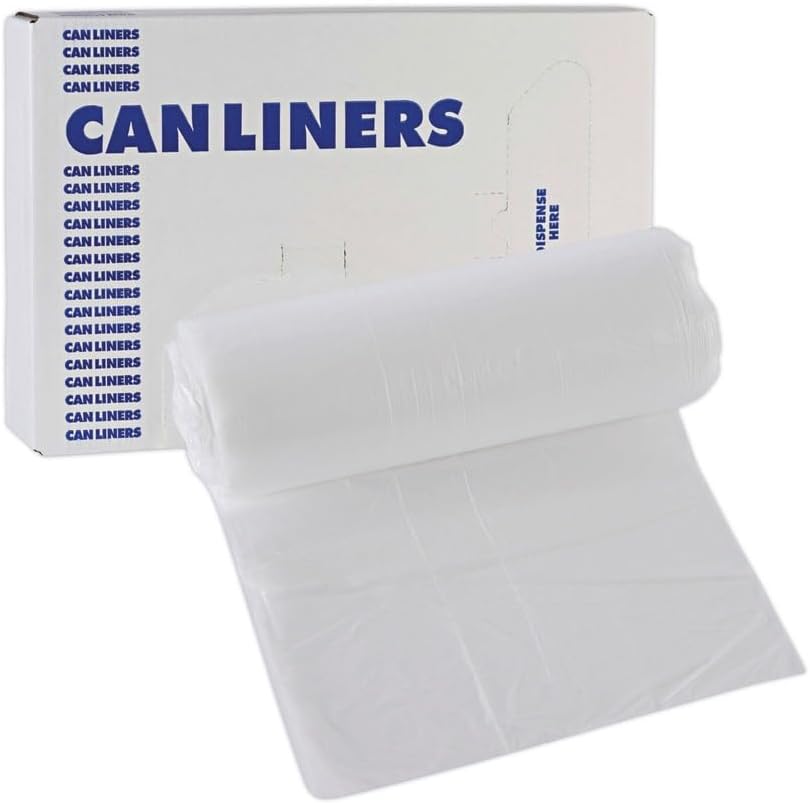 Boardwalk 16 Gallon High-Density Can Liners - 1000 Count Bulk Commercial Trash Bags, 6 Micron Star-Seal, Coreless Perforated Roll, Clear (24"x33")