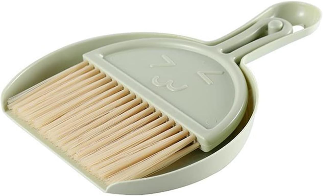 Small Broom and Dustpan Set for Home, Mini Clean Brush with Dust Pans Cute Hand Broom Brush Dust Pan with Hanger Hole, Small Cleaning Brush Set for Desktop Computer Table Keyboard (green-1pc)