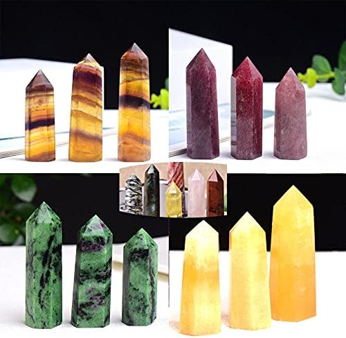 Natural Stones Point Wand Stone Hexagonal Prisms Obelisk Wand Treatment Stone Energy Ore Mineral Crafts Home Decor Gift-Pork Stone_50-60mm