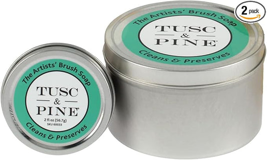 Tusc & Pine The Artists' Brush Soap - 2oz and 12 oz Set - Plant-Based Brush Cleaner, Oil, Acrylic, Watercolor Paint - Nourishes Bristles; Made in North Carolina; Alkali Soap, Gentle Pine Fragrance