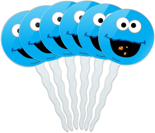 Sesame Street Cookie Monster Face Cupcake Picks Toppers Decoration Set of 6